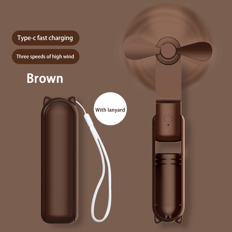 Mini Handheld Fan Small Pocket Fan USB Rechargeable Battery Fan Folding Cooling Hand Fan Mini USB Fan With Power Bank: khaki