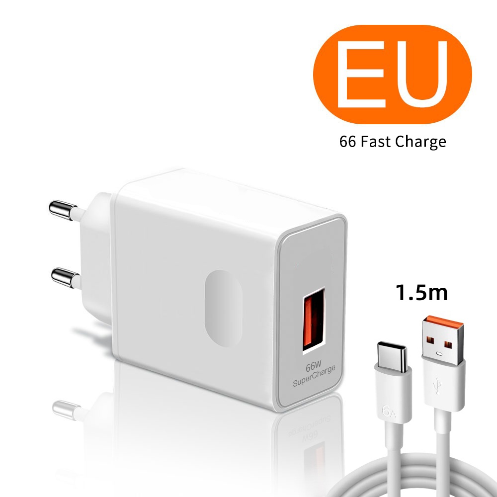 Chargeur Super rapide 66W 6A pour Huawei Mate 40 50 60 P50 P60 Nova 9 10 Honor 90 100 Magic 5 Lite 6 Pro Type C, câble de charge rapide: EU