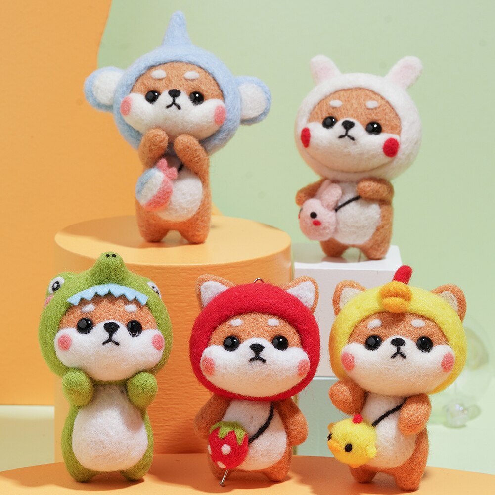 Jiwuo Wool Felt Kit Needle Felting Kit Animal Pet Doll for Needle Material Bag Pack for Beginner Non Finished Wool Felt Package