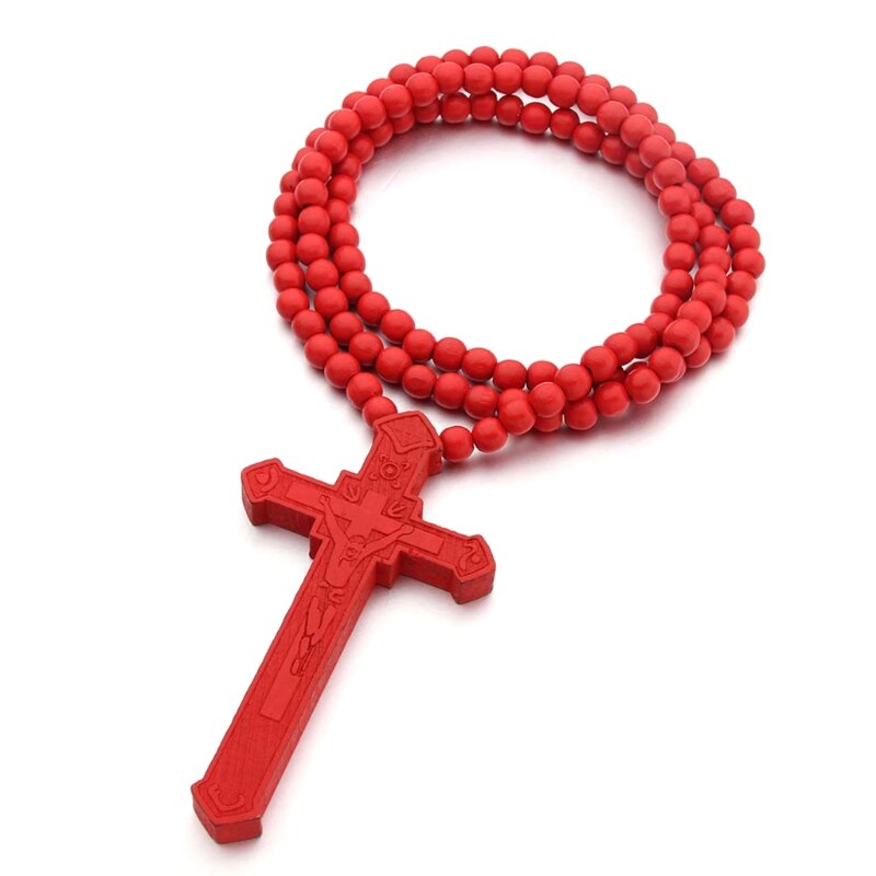 Retro rosenkrans pärlor halsband för kvinnor kors jesus hänge religiösa kristna smycken berlock