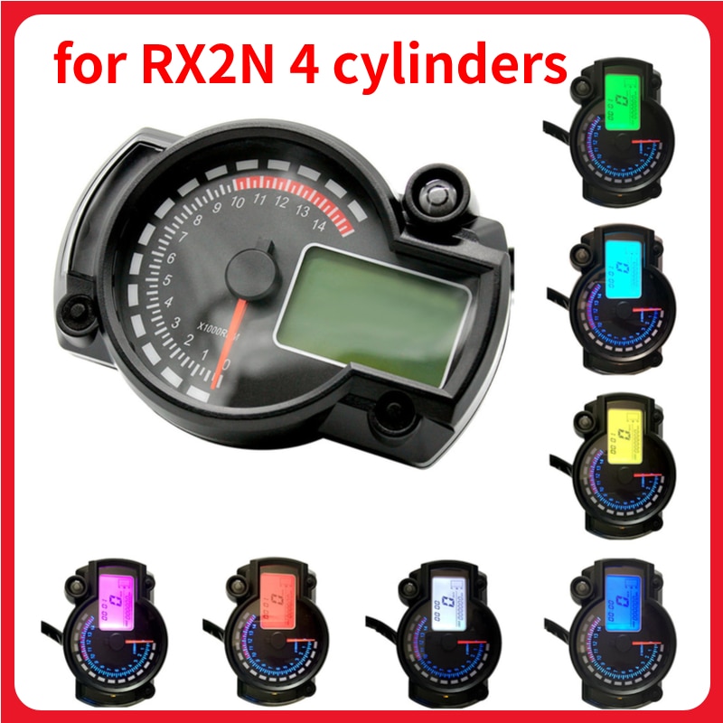 Instrumento del velocímetro de la motocicleta de 7 colores, odómetro del medidor del tacómetro Digital LCD con luz de advertencia de fallas para RX2N 4 cilindros