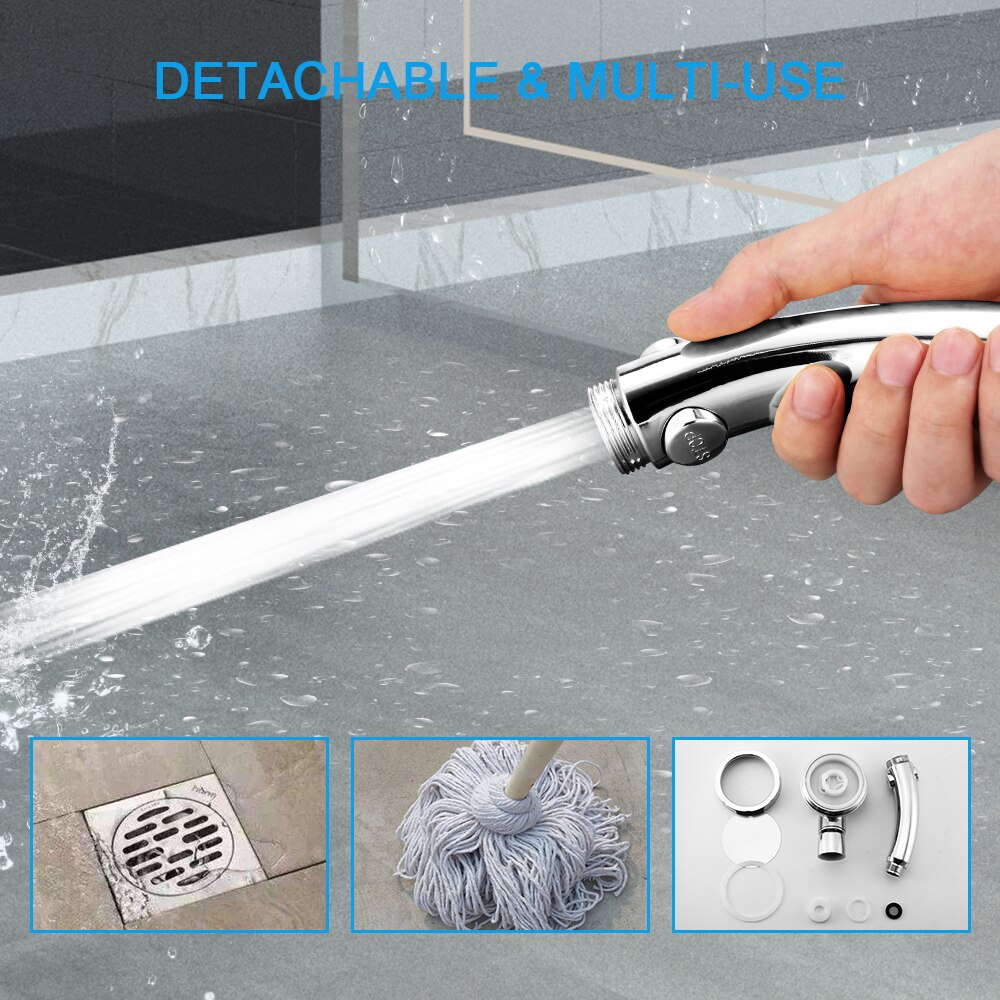 360 degree rotatable 3 Modes shower head with Water Control Button High-pressure water-saving Rain shower watering