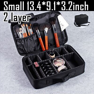 Make Up Box Cosmetics Pouch Bags Beauty Clapboard Case Women Cosmetic Bag Travel Insert Makeup Bag: Black S 2 Layers