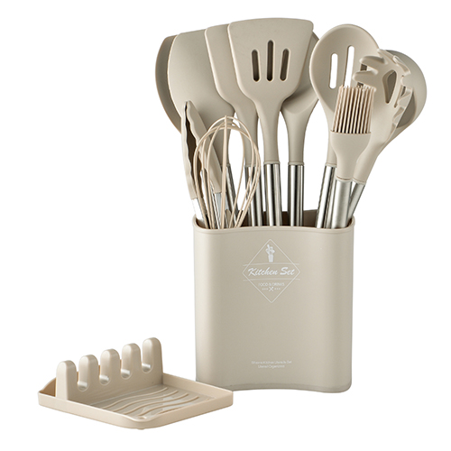 No utensilios de cocina antiadherentes de cocina espátula cuchara espátula sopa de silicona cucharillas accesorios de cocina piezas de utensilios de cocina herramienta de cocina conjunto: Khaki