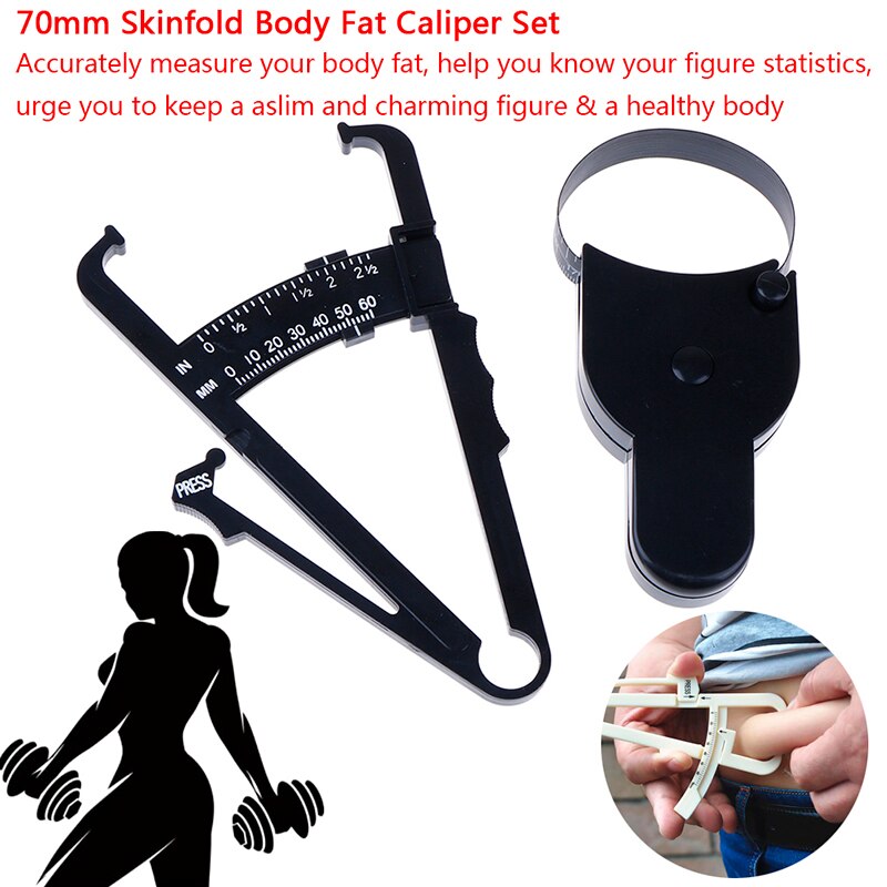 70mm Skinfold Body Fat Caliper Set Body Fat Tester Body Skinfold Measurement Tool with Measure Tape Body Fat Monitors