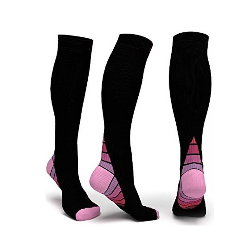 Män kvinnor kompressionsstrumpor nylon färgglada klack långa knähöga atletisk passform strumpor för sport felief av åderbråck
