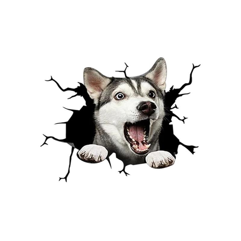 1pc Car Sticker Dog Head Crack Home Motorcycle Wall Windows Decoration Sticker Husky Bulldog Crack Toilet Sticker Fridge Sticker: 03