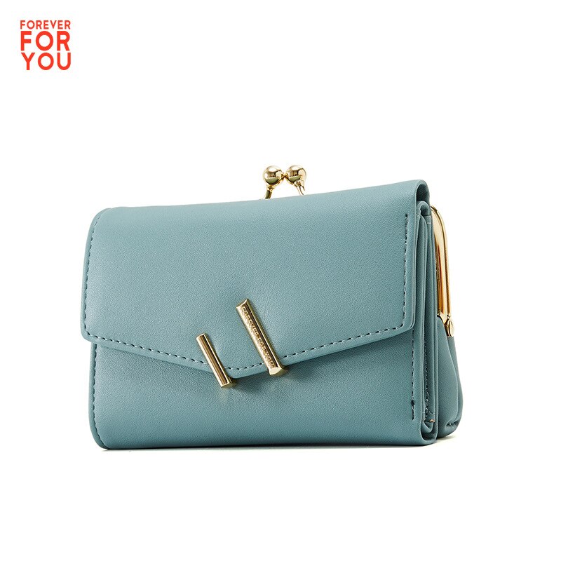 YIZHONG Trifold Small Wallet Women Soft Leather Purses Female Wallets Card Holder Zipper Coin Pocket Ladies Clutch Purse Cartera: blue