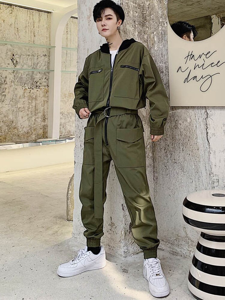 Jumpsuit herrer trøjer hel kjole herrer langærmet lynlås med lynlås lommer afslappet hip hop rock bukser herretøj