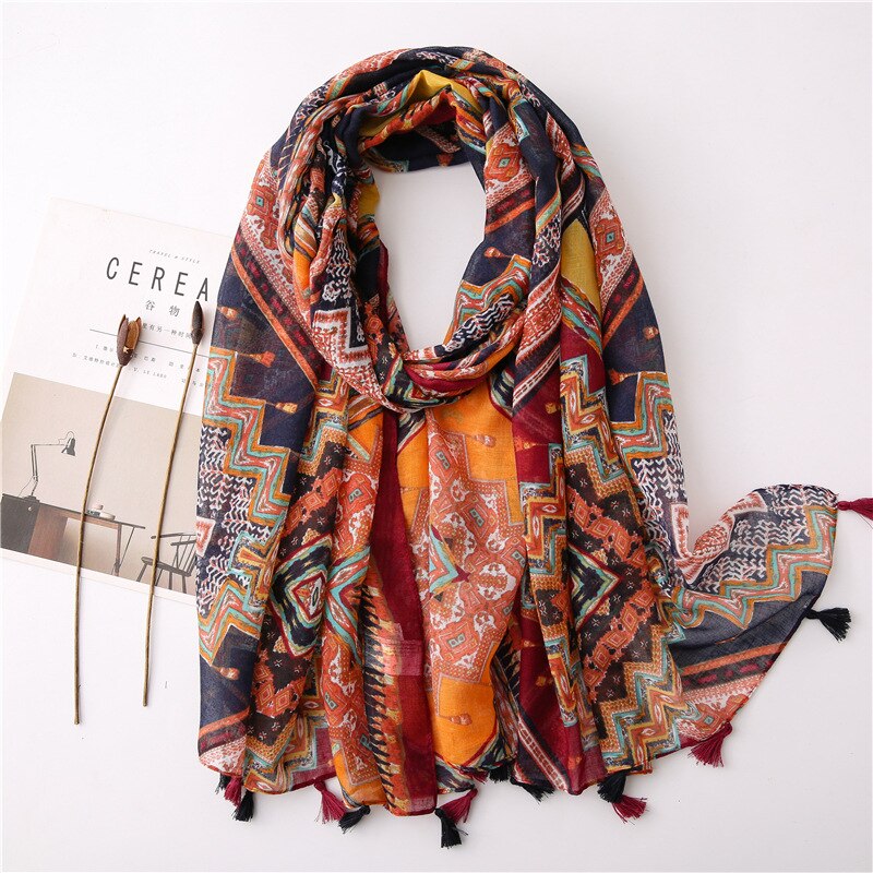 Foulard à pompon en coton pour femme, écharpe en lin à fleur, paréo pour la plage, Hijab, écharpe d'été,: 1