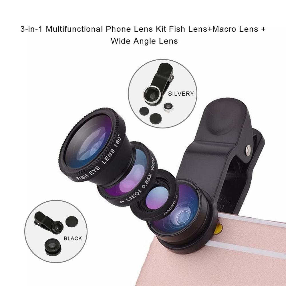 Universel 3 en 1 pince Fisheye objectif caméra oeil de poisson grand Angle Macro objectifs pour Iphone 7 8 X Xr 11 Samsung Huawei Sony Smartphone