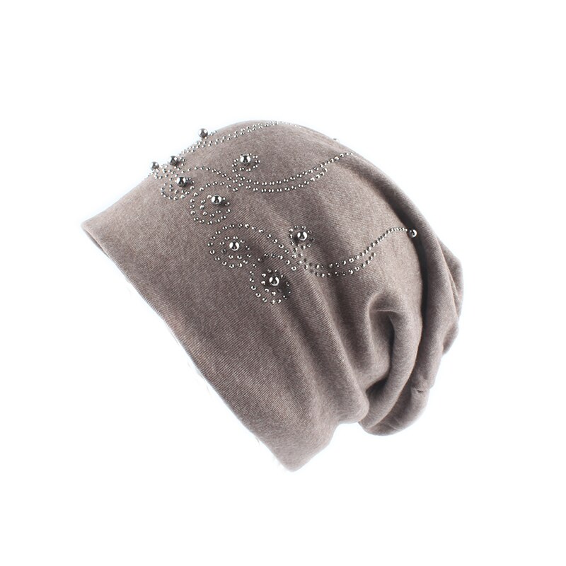 Parel wintermuts dames effen kleur strass skullies mutsen dames herfst mutsen zachte warme katoenen mutsen dames