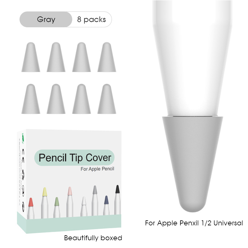 8 stk farver silikone blød udskiftning tip sag nib cover hud til æble blyant 1st 2nd stylus touchscreen pen tip cover covers: Grå