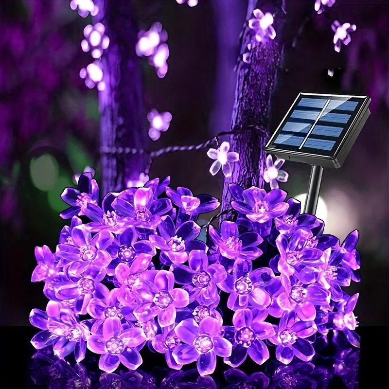 LED-Gartenleuchten für den Außenbereich, Hochzeitsdekoration, 8 Modi, Kirschblüten, Solar-Lichterkette, Weihnachtsfeier, Dekoration, Lichterkette: Licht Gelb / 11-15W