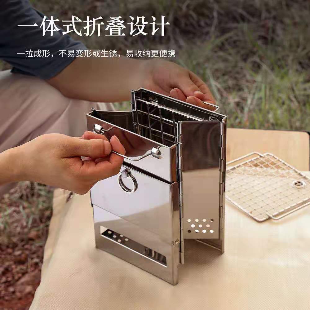 Camping Houtkachel Multifunctionele Rvs Folding Camp Stove Lichtgewicht Draagbare Hout Oven Voor Outdoor Picknick Bbq