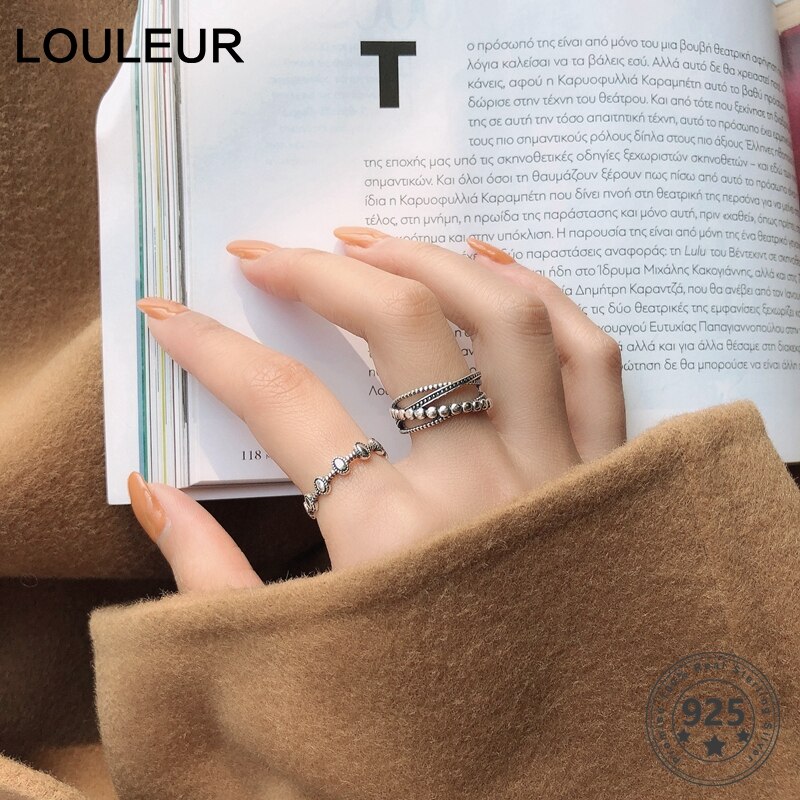 LouLeur Multi-layer 925 Sterling Silver Dot Rings Trendy Korean Style Minimalist Rings For Woman Luxury Jewelry