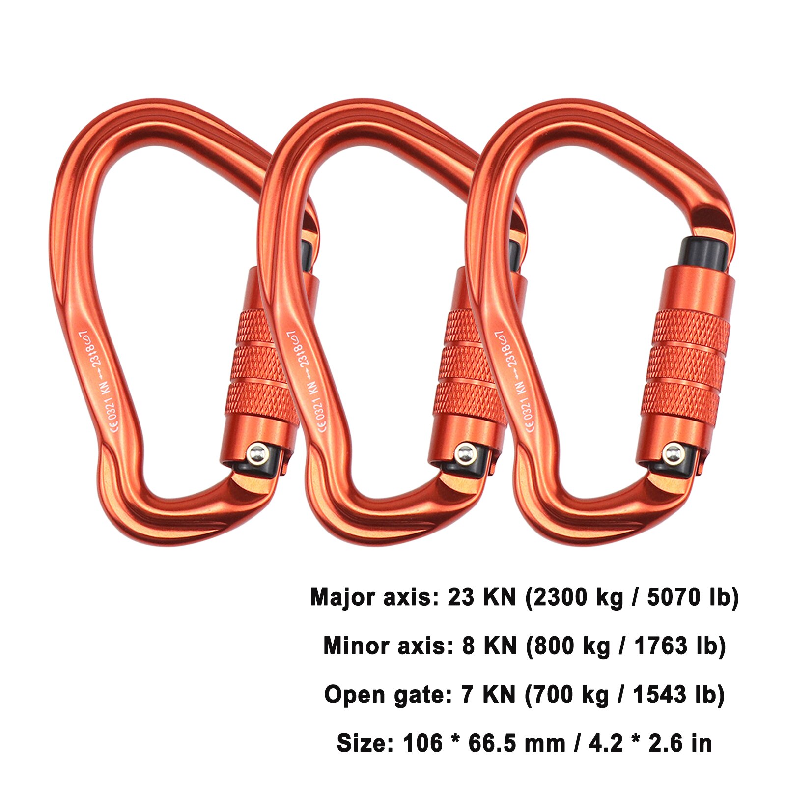 2PCS 12KN Carabiner Clips Mountaineering Caving Rock Climbing Carabiner D Shaped Safety Master Screw Lock Buckle Escalade: Type 2 Orange