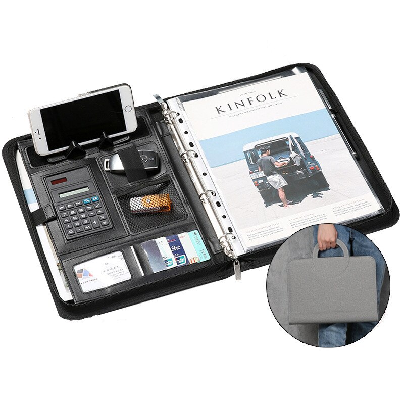A4 Portable Zipper Phone Holder Business File Bag Real Estate Manager Document Bag Office Conference Calculator Folder Stationer