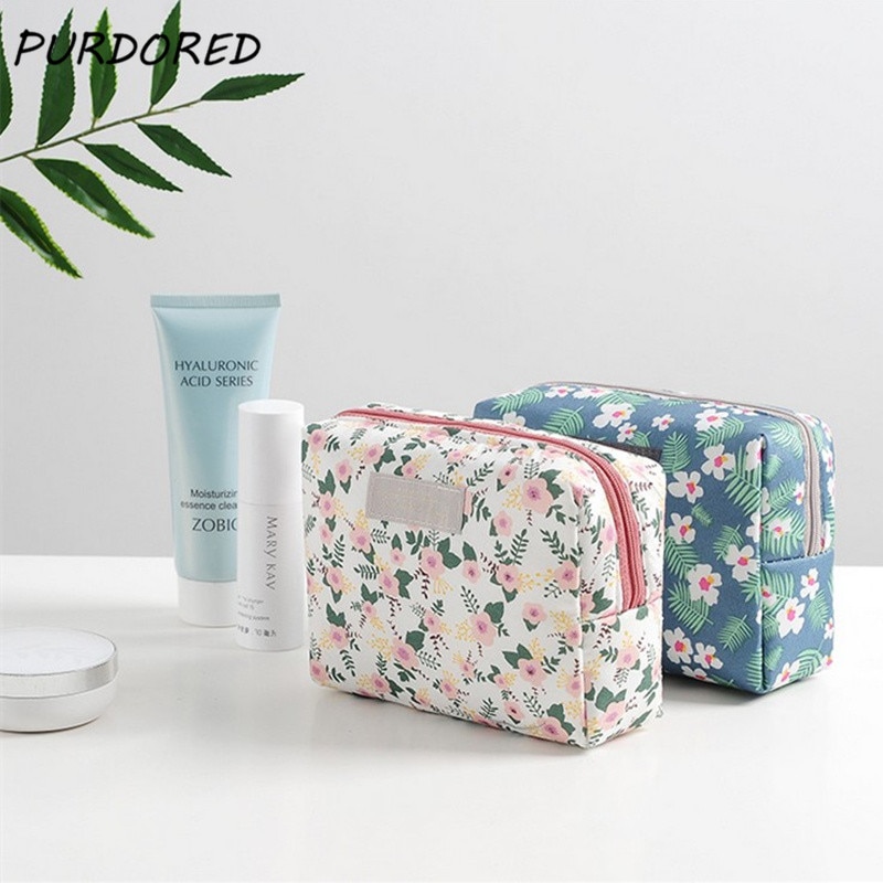 PURDORED 1 pc Floral Pattern Cosmetic Bag Korean Style Mini Women Makeup Bag Travel Wash Bag Mini Lipstick Beauty CaseOrganizer