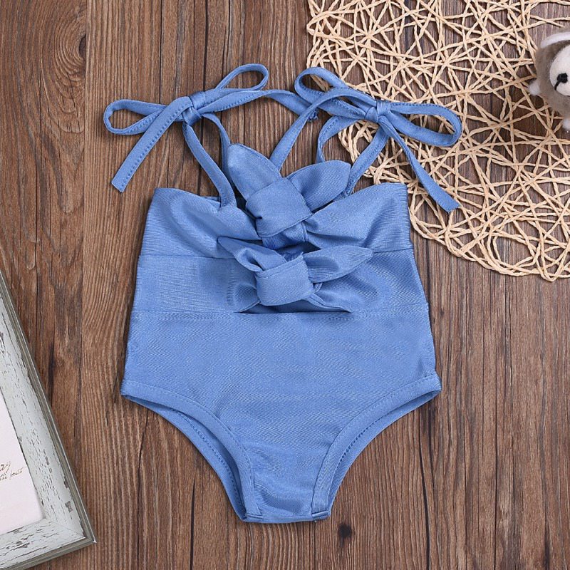 Baby pige badedragt solidt badetøjsrem solsuit sommer strandtøj: Blå / 12m