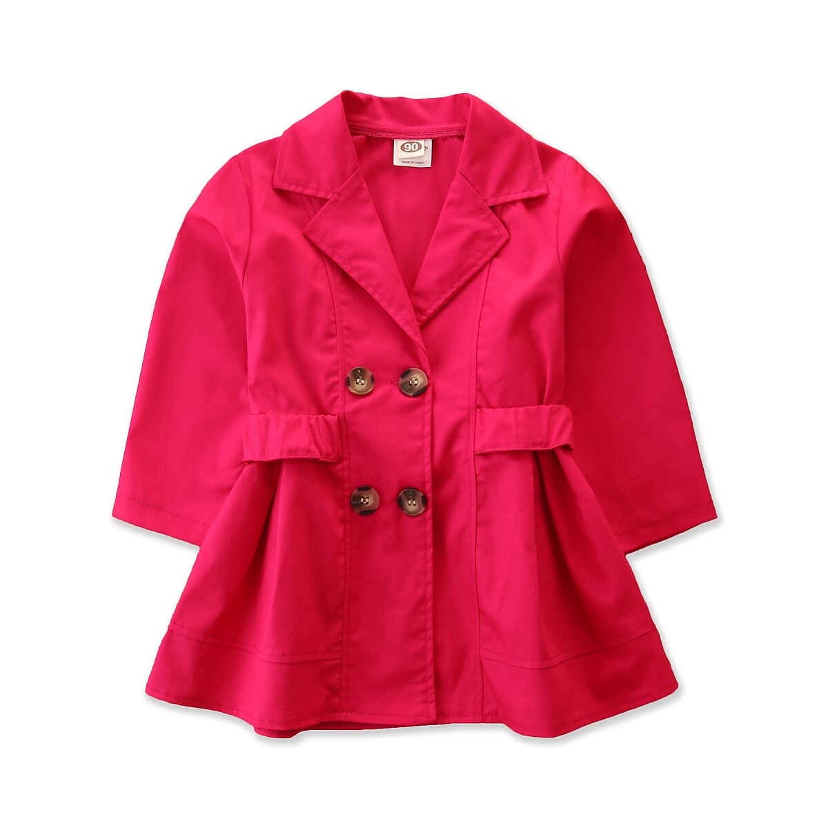 Meisje Mode Knop Revers Jas Baby Kinderkleding Windjack Herfst Winter Dikke Warme Kleding Kid 'S Medium Lange Jas: rose red / 12m