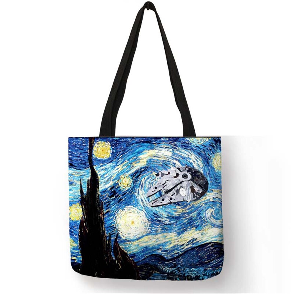 Borsa moda notte stellata pittura Van Gogh Tote borse donna riutilizzabile Shopping convenienza borse da viaggio pieghevoli da spiaggia: 002