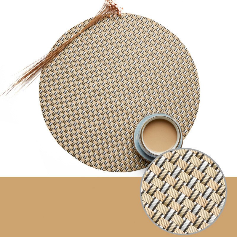 Keukenaccessoires plastic tafel placemats kom kerstmat beker onderzetters set rond geweven pvc isolatiemat pot koffie eetkamer: Weefmat 02