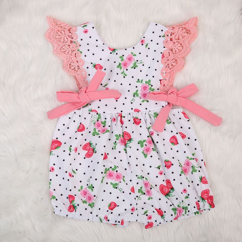 Söta barn bebis flickor klänningar off shoulder o-hals prickiga blommiga outfits kläder soldräkt kläder