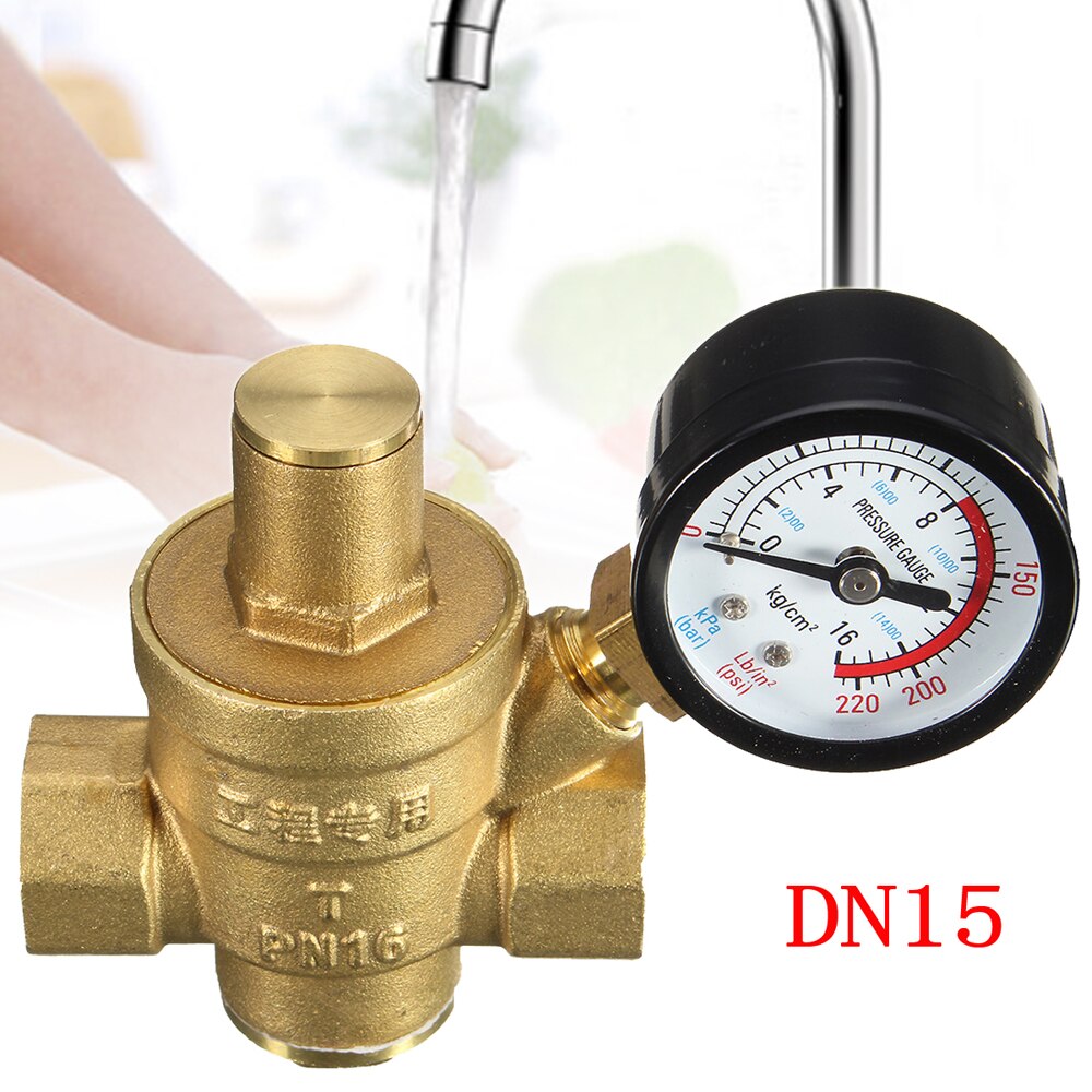 DN15 1/2" Brass Water Pressure Reducing Maintaining Valves Regulator Adjustable Relief Valves With Gauge Meter 85*63mm