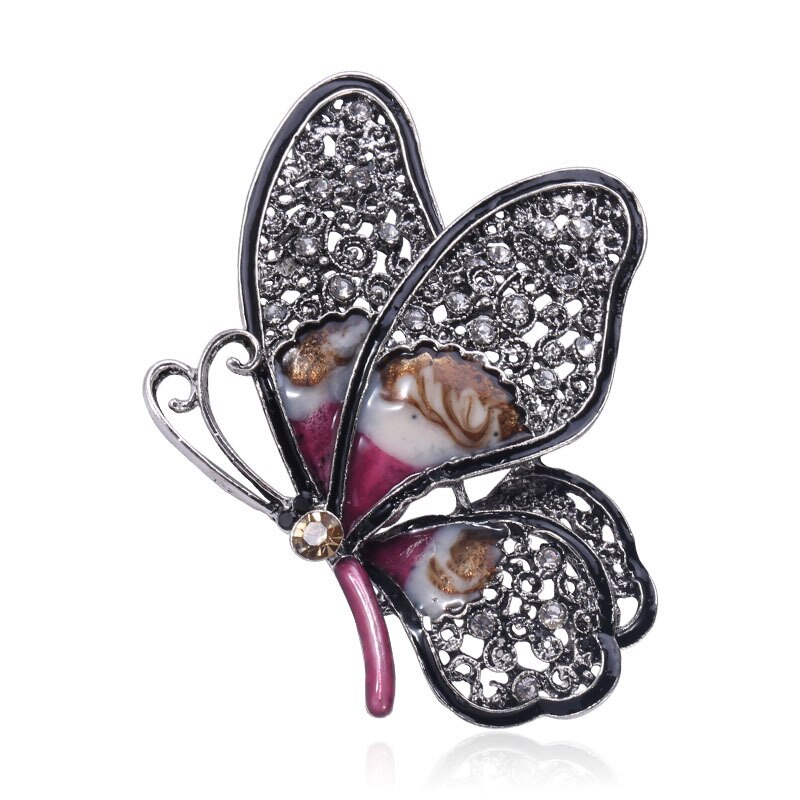 JUJIE Gun Black Big Butterfly Brooch Crystal Animal Personality Brooches For Women