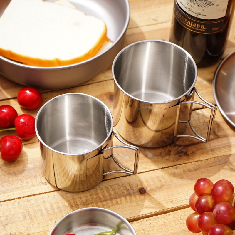 4 st / set rostfria koppar fällbart handtag vatten picknick grill camping mugg kaffe flaska