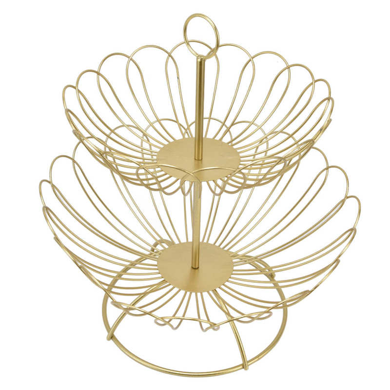 2 Tier Fruit Bowl Iron Gold Fruit Basket for Home Decoration