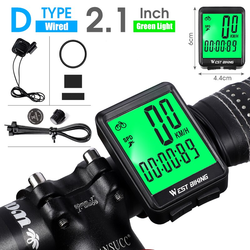 West Biking Wireless Bike Computer Speedometer Odometer Rainproof Bike Measurable Temperature Stopwatch Cycling Bicycle Computer: D Wired White LED