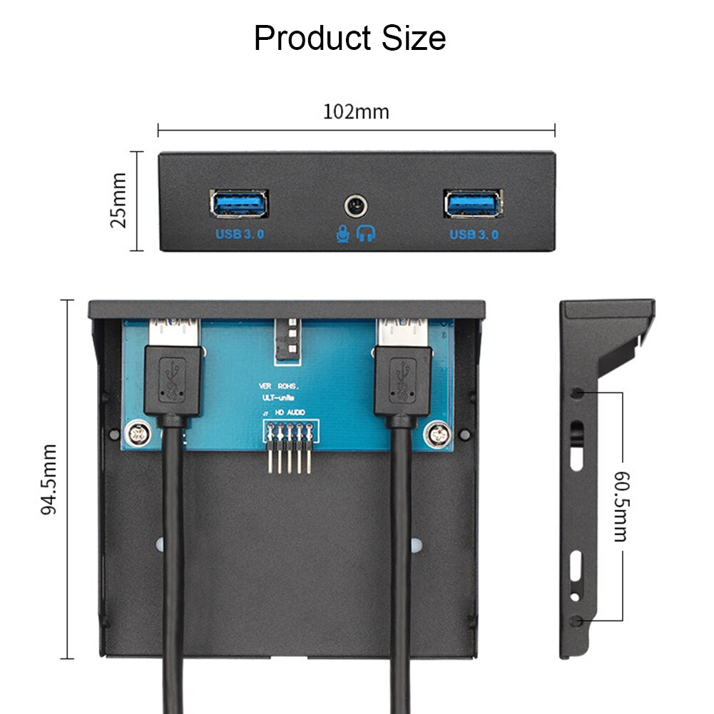 Desktop Chassis Front Panel USB Hub Connector Adapter 2 Port USB 3.0 5.25 inch Computer Case CD ROM Drive Bay Front Panel