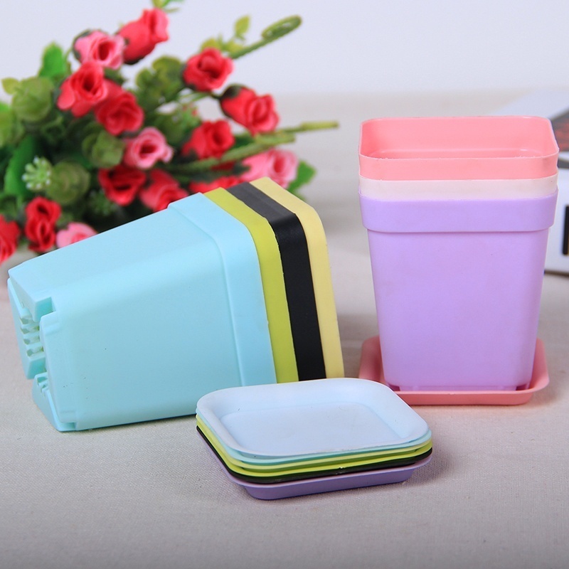 5PCS Plastic Square Flower Planter Pots Tray Home Office Garden Decor Nursery Pot Small Pots