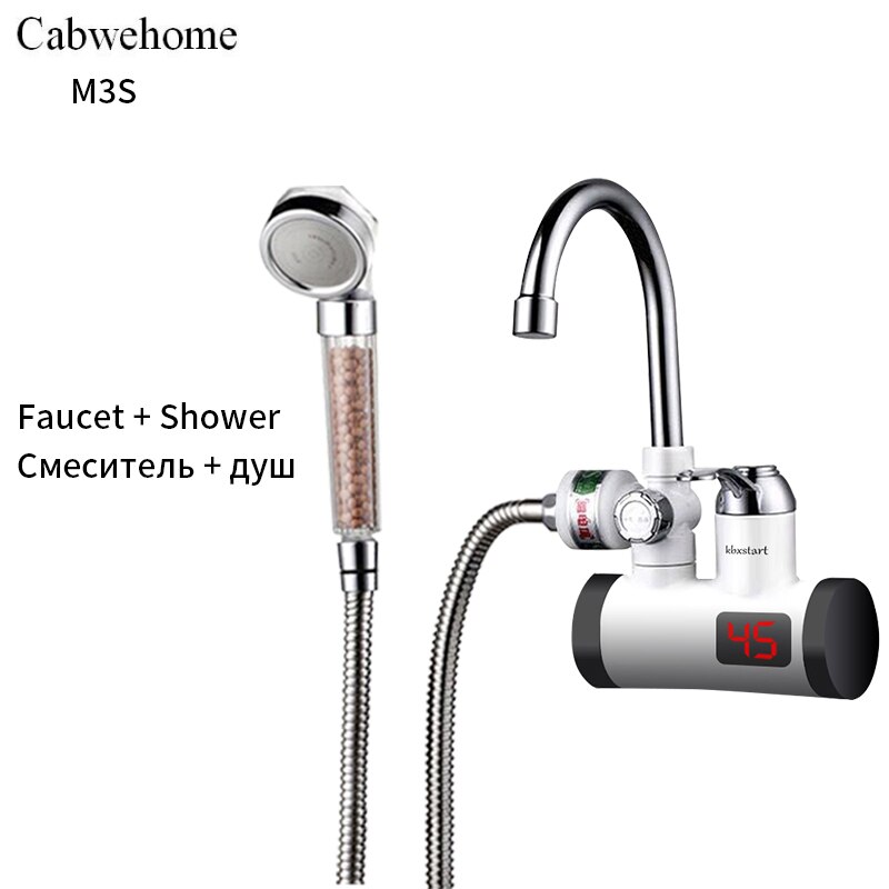 Cabwehome vandvarmer brusebad 220v køkkenhane øjeblikkelig vandvarmer vandhaner øjeblikkelige varmelegemer tankfri vandopvarmning torneira: Under vand  m3s / Uk-stik