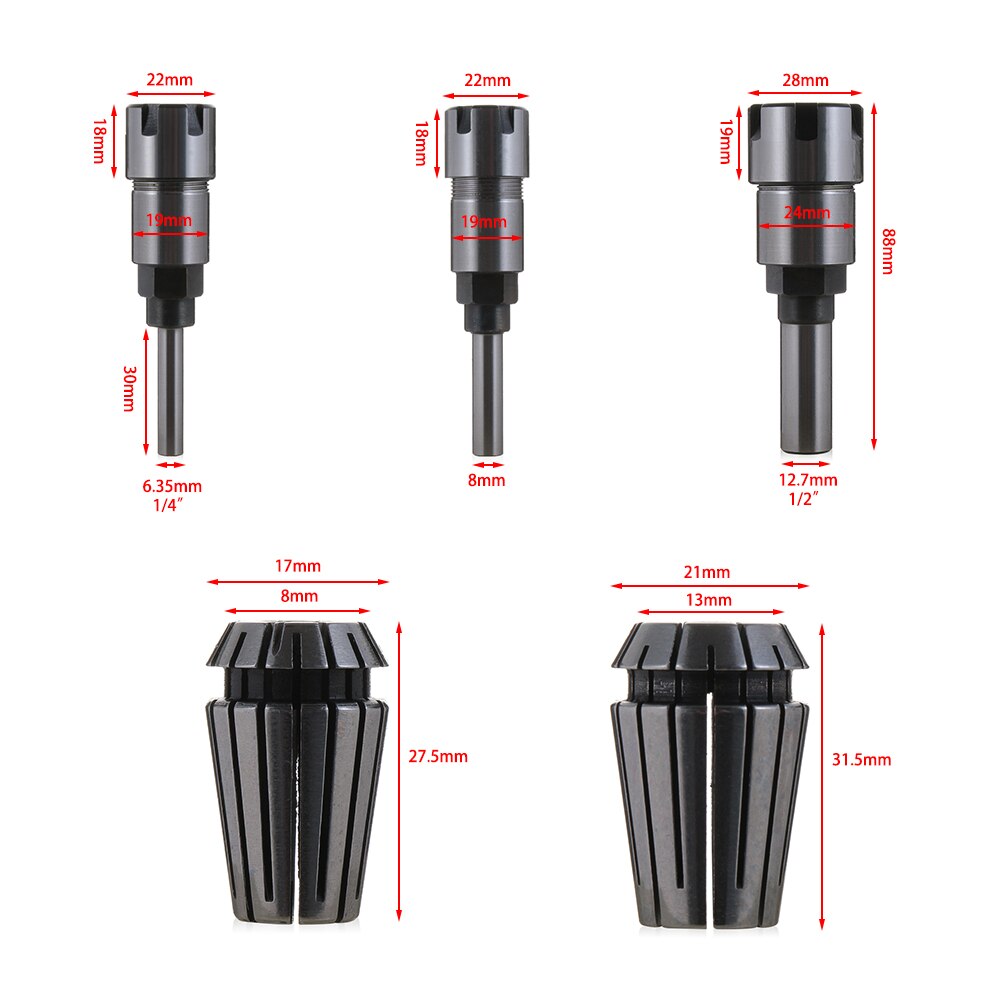 Milling Cutter Extension Rod 1/4" 8mm 1/2" Shank ER Collet Chucks Hard Alloy Router Bit End Mills Collet Tweezer For Woodworking