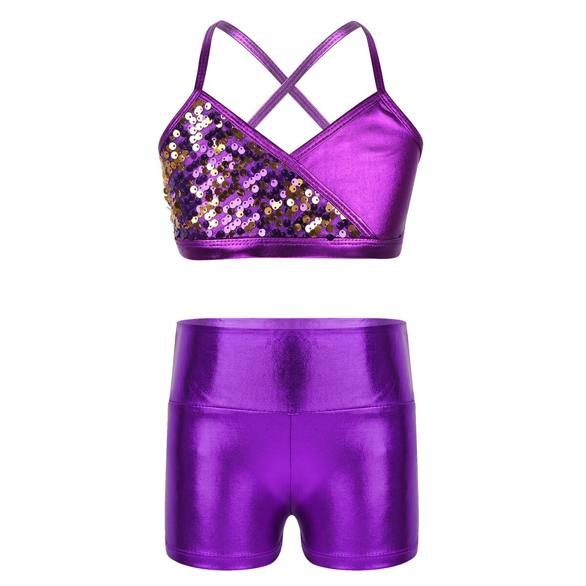 Cheerleader Costume Kids Girls Ballet Dancewear School Stage Performance Dance Competition Costume Outfit Jazz Dance Clothes: Purple / 8