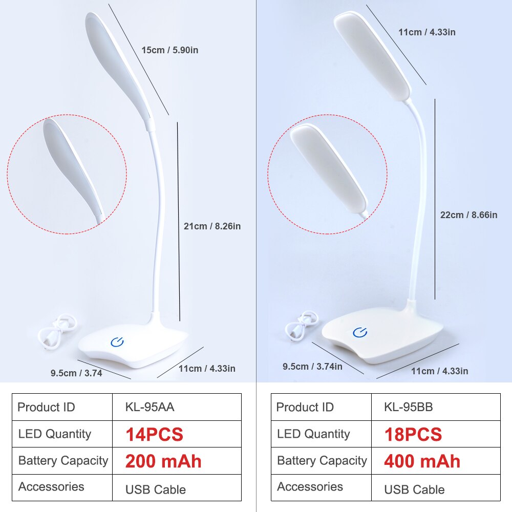Bureaulamp Oplaadbare Batterij Led Tafellamp Flexibele Zwanenhals Oogbescherming Bureaulamp 3 Dimmers Leeslamp Nachtkastje Lezen