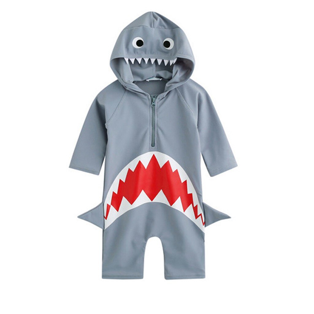 Kinderen Badmode Mode Jongens Meisjes Kids Lange Mouwen Cartoon Haai Hooded Strand Een Stuk Badpak pak #40: 5-6 Years