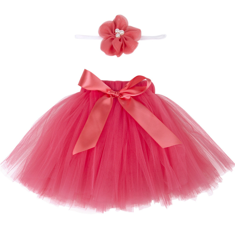 Baby Meisjes Tutu Rok Bloem Hoofdband 2 Stuks Set Pasgeboren Prinses Fotografie Props Zoete Leuke Tule Rok Accessoires Baby: Rood