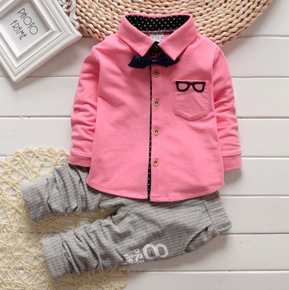 Korean newborn Baby Boy Clothing Sets children Bow tie shirts glasses Top+ pants kids cotton cardigan two piece suit
