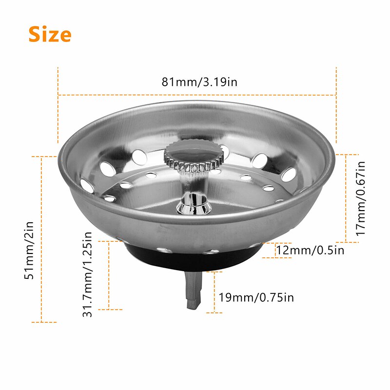 2PCS Kitchen Sink Disposal Strainer Anti-Clogging Stainless Steel Waste Plug Drain Filter Sieve Stopper Strainers Basket Filter