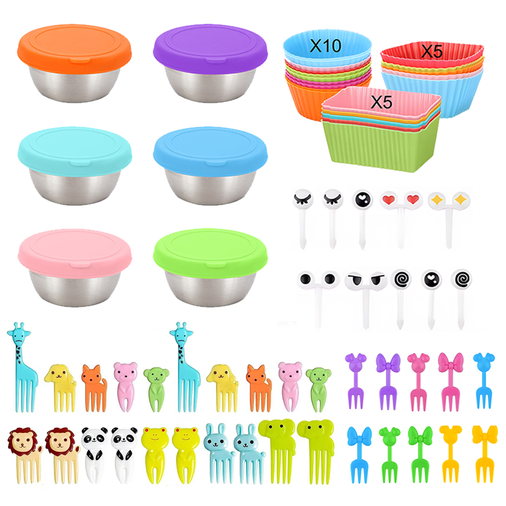 Juego de accesorios para fiambrera Bento escolar para niños con divisores de fiambrera de silicona/horquillas pequeñas para fruta, selecciones de comida/forro de silicona para magdalenas: Caqui oscuro