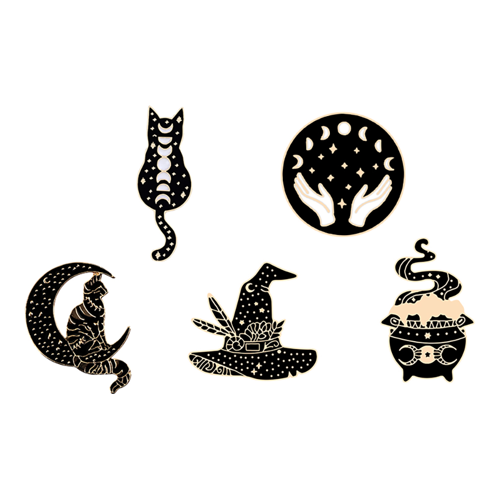 Ensemble de broches de dessin animé, 4-6 pièces, sorcière, chat, crâne gothique, épingle à revers, plante d'astronaute, Animal, Instrument de musique, Badge, sac, bijoux,: Couleur or jaune pâle