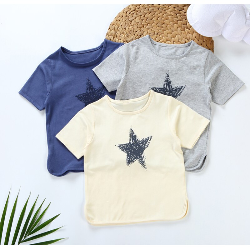 Jongens t-shirt kinderen ronde hals t-shirt kinderen kleding baby zomer jongens meisjes korte mouwen star kinderen katoen jongen tops