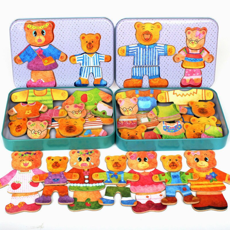 Beren Dressing Magnetische Game Speelgoed Voor Kinderen Houten Jurk Veranderen 3D Puzzels Kids Vroege Training Jigsaw