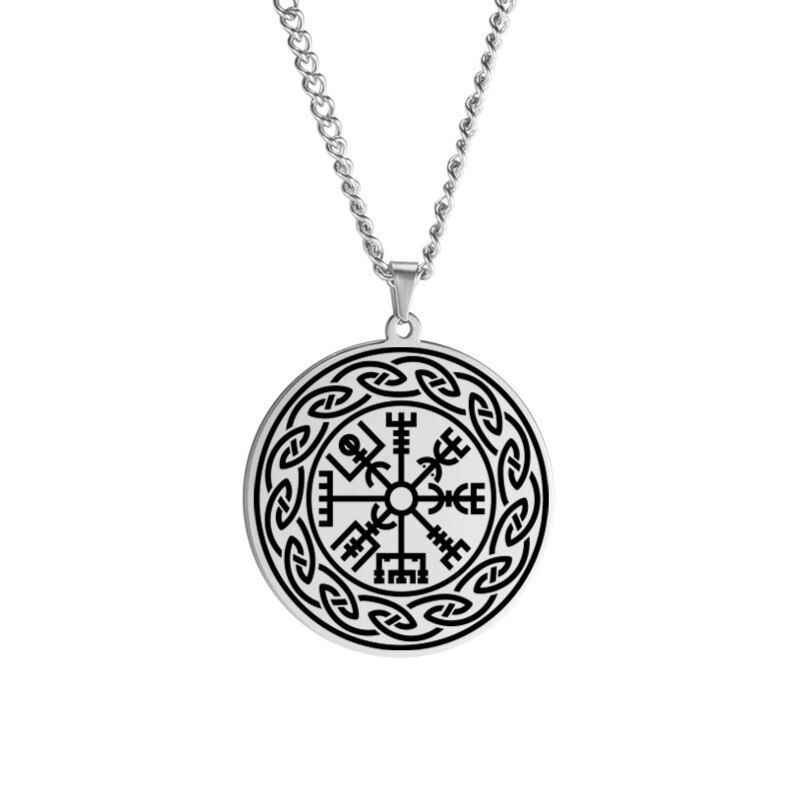 Dawapara nordisch Wikinger Symbol von Nordischen Kompass in Rune Kreis Vegvisir Anhänger Halskette Edelstahl Schmuck Amulett Halsketten: JGDBASS2021010511-S