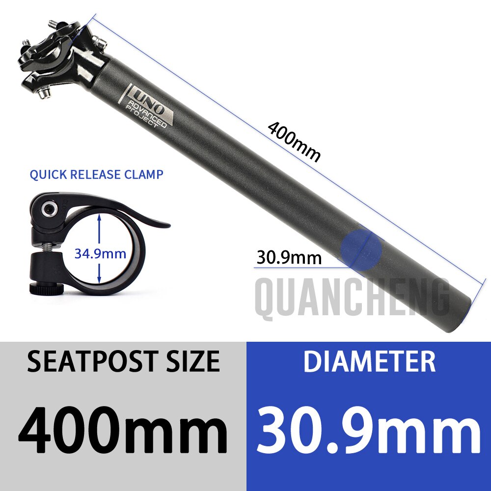 UNO-tija de sillín ultraligera para bicicleta de montaña, tubo de sillín de 350/400mm, 27,2/30,9/31,6mm, compensa 5mm, piezas de bicicleta de carretera: 30.9x400mm clamp kit
