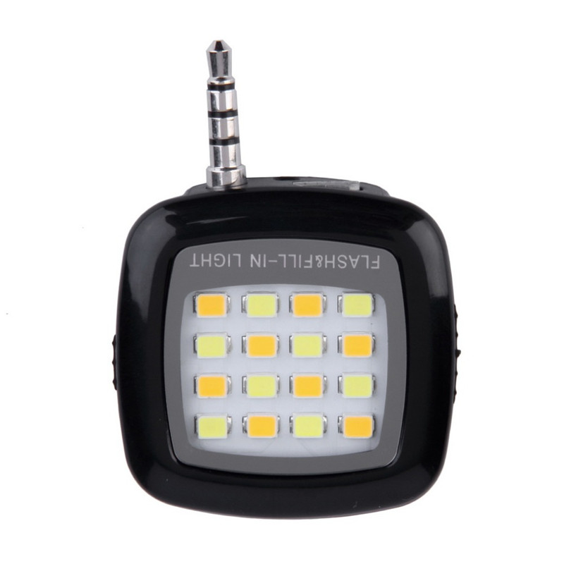 Mini Android Portable 16 Selfie Flash LED caméra lampe lumière pour iPhone Samsung Xiaomi 3.5mm prise Jack téléphones mobiles lentille